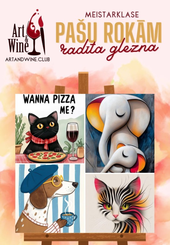 Art and Wine radošā meistarklase: Zīmējam 'Dzīvnieki'